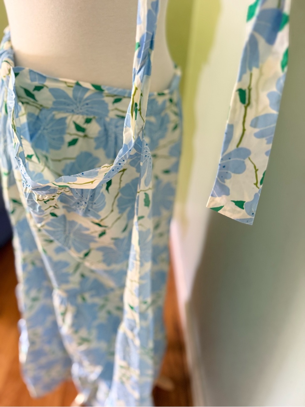 Women’s Cotton Floral Tiered Maxi Skirt in Light Blue & White - Picture 4 of 4